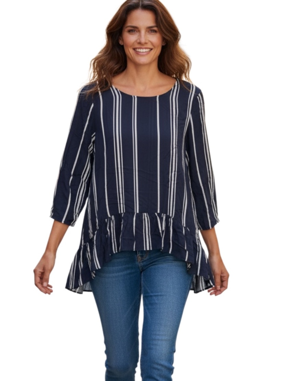 Simply Vera Vera Wang Navy and White Striped Ruffle-Hem Tunic